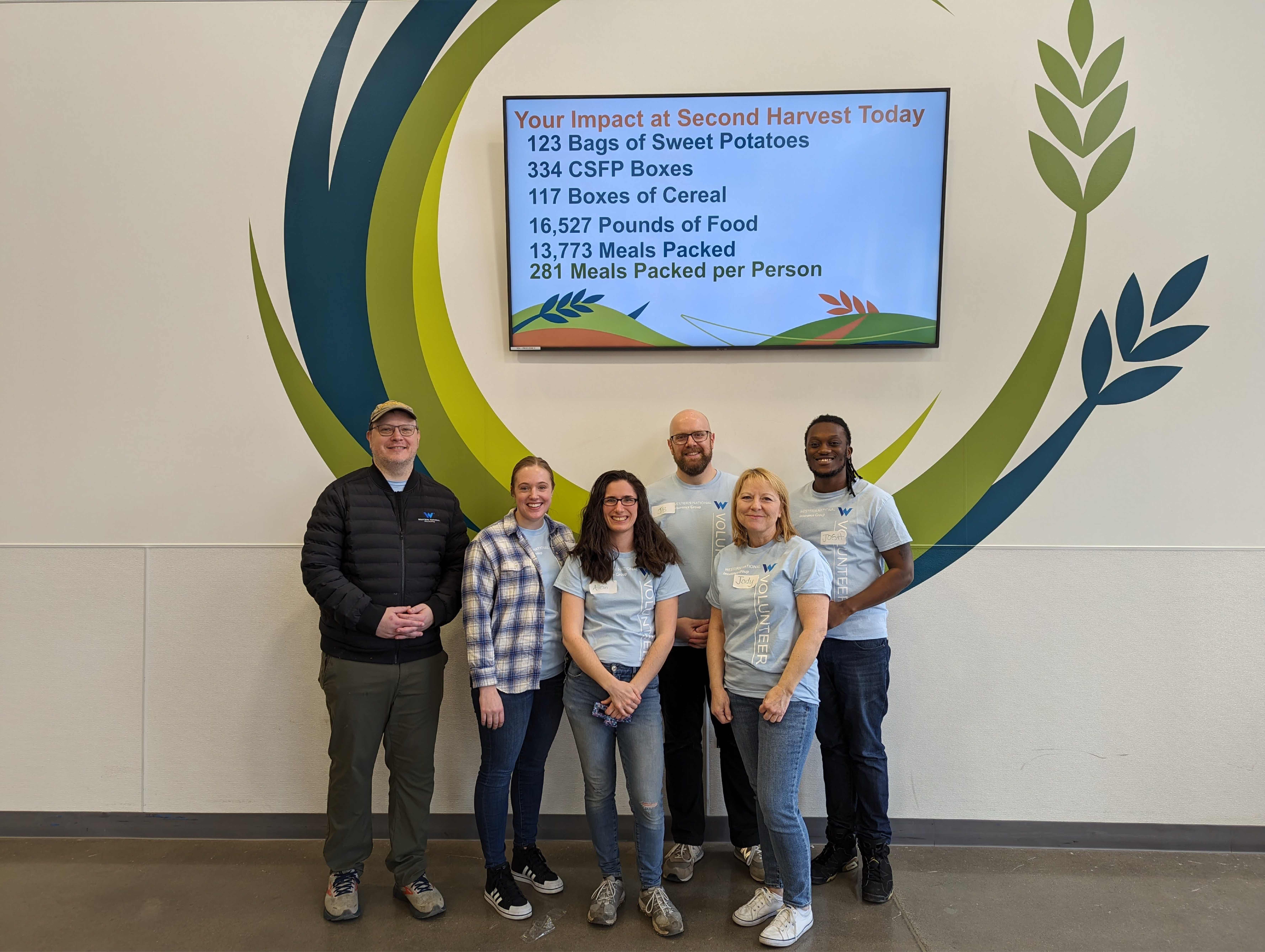 Western National employees in their volunteer shirts at Second Harvest Heartland.