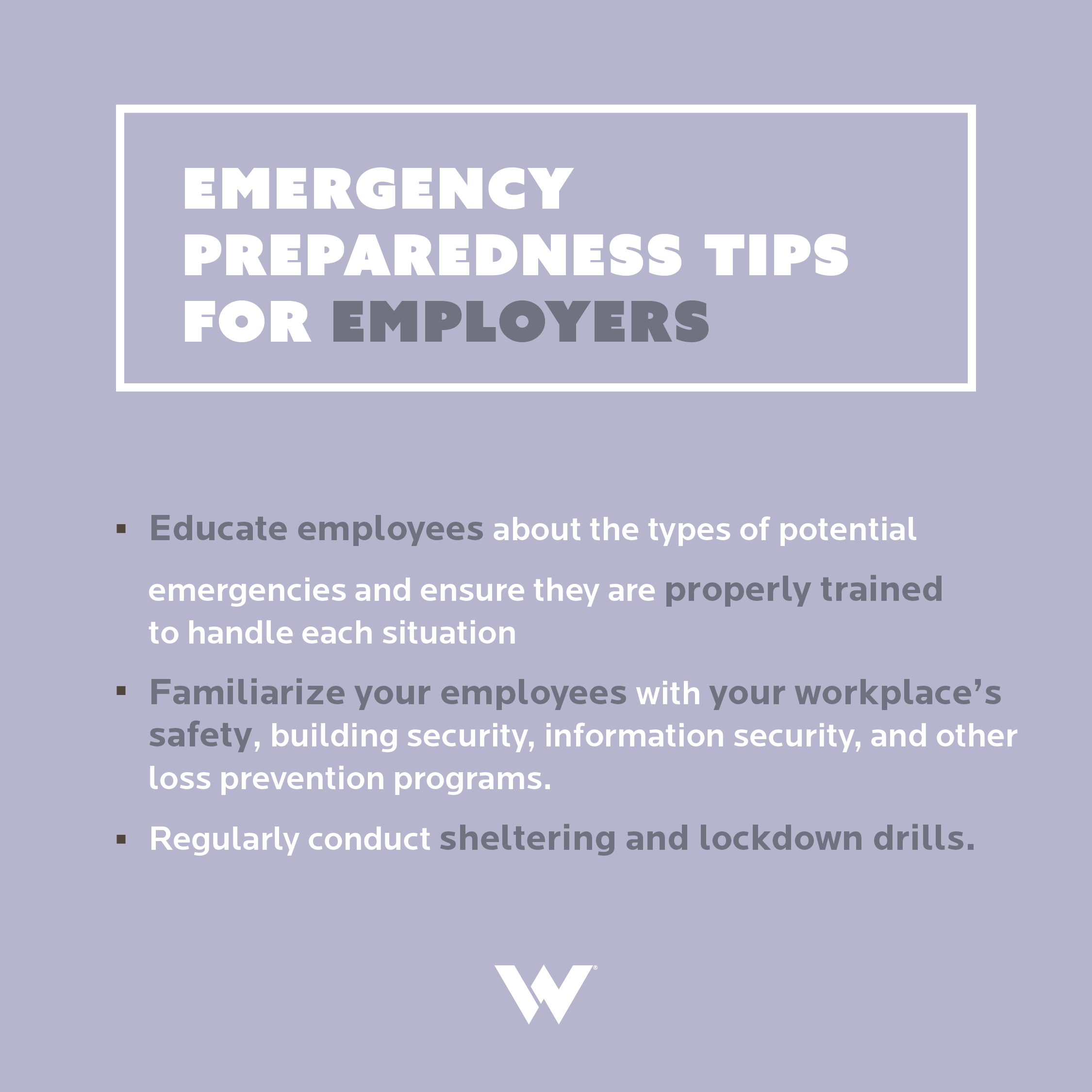A social media graphic with disaster preparedness tips for employers.