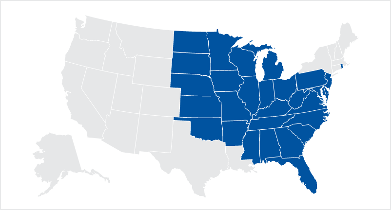 Map of the states we write surety in the central region.