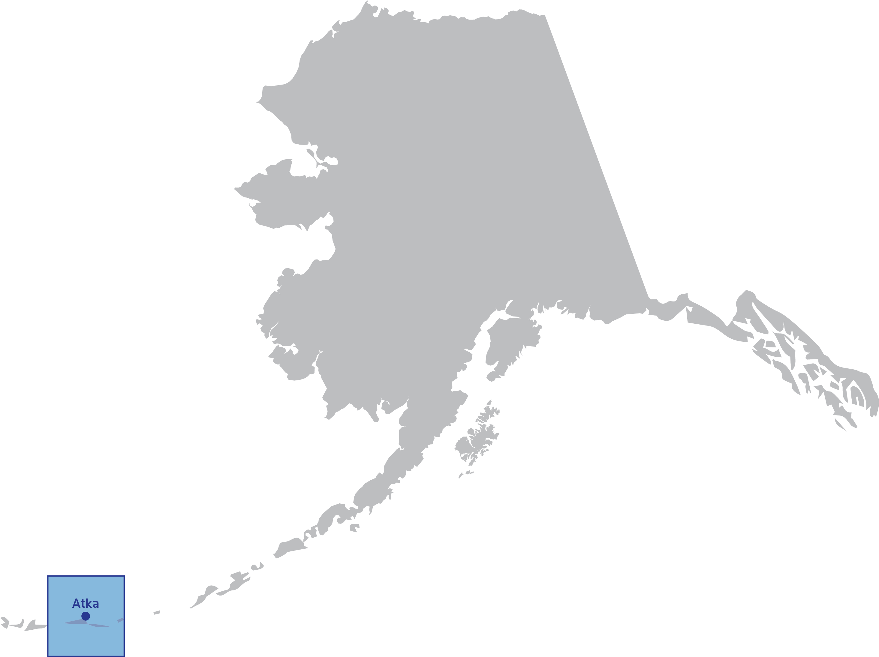 Map of Alaska with Atka highlighted.