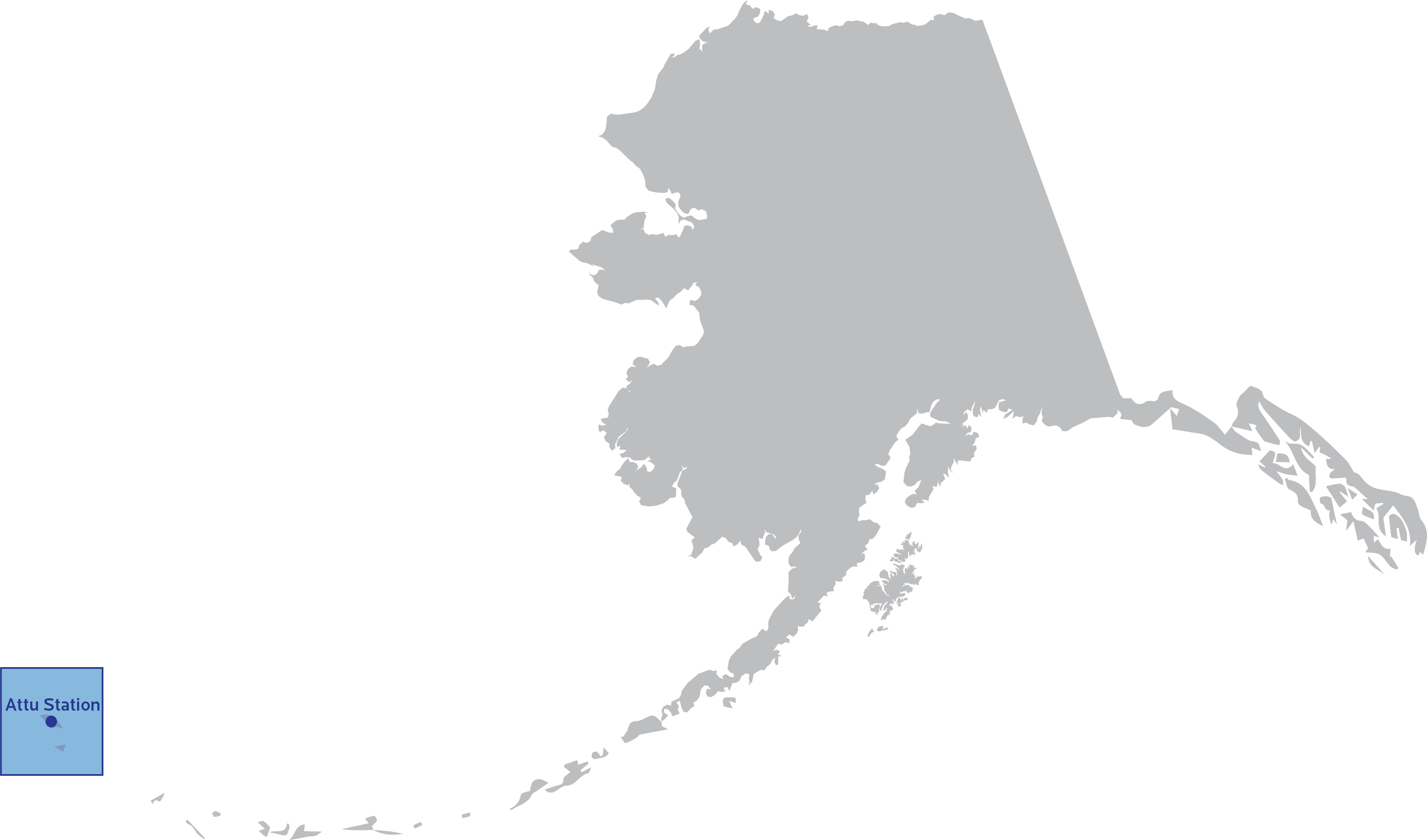 Map of Alaska with Attu Station highlighted.