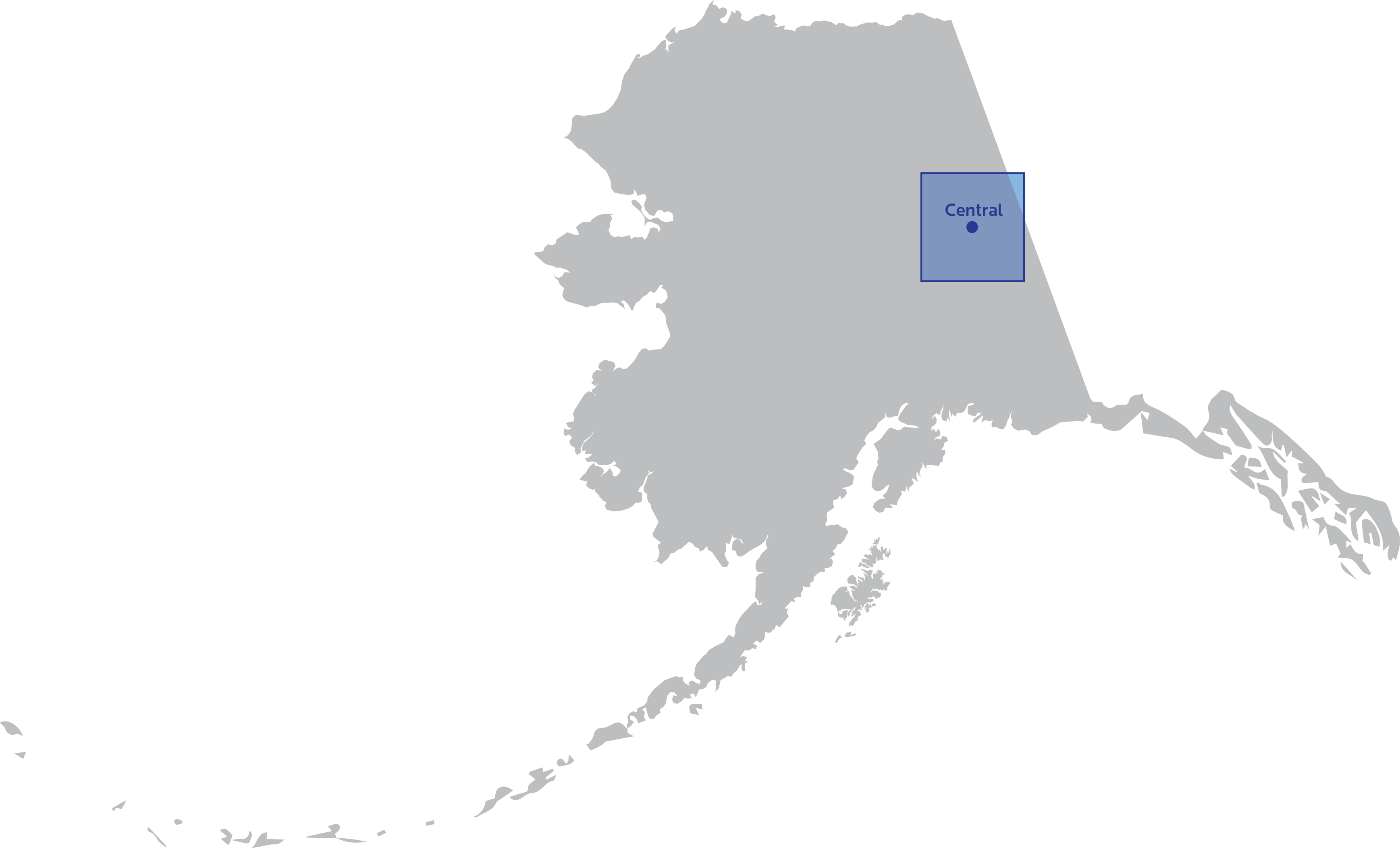 Map of Alaska with Central highlighted.