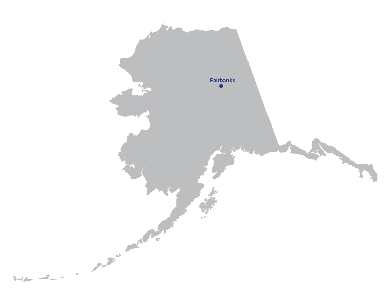 Map of Alaska with Fairbanks highlighted.