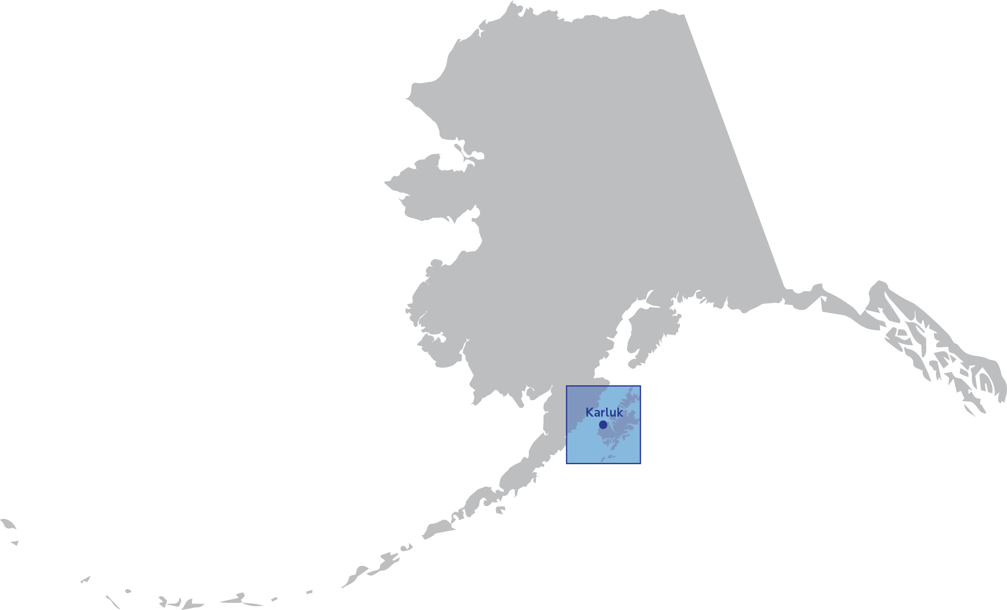 Map of Alaska with Karluk highlighted.