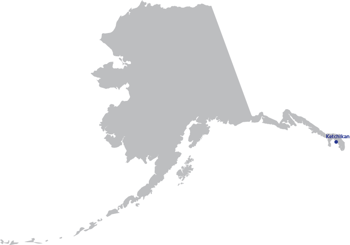 Map of Alaska with Ketchikan highlighted.