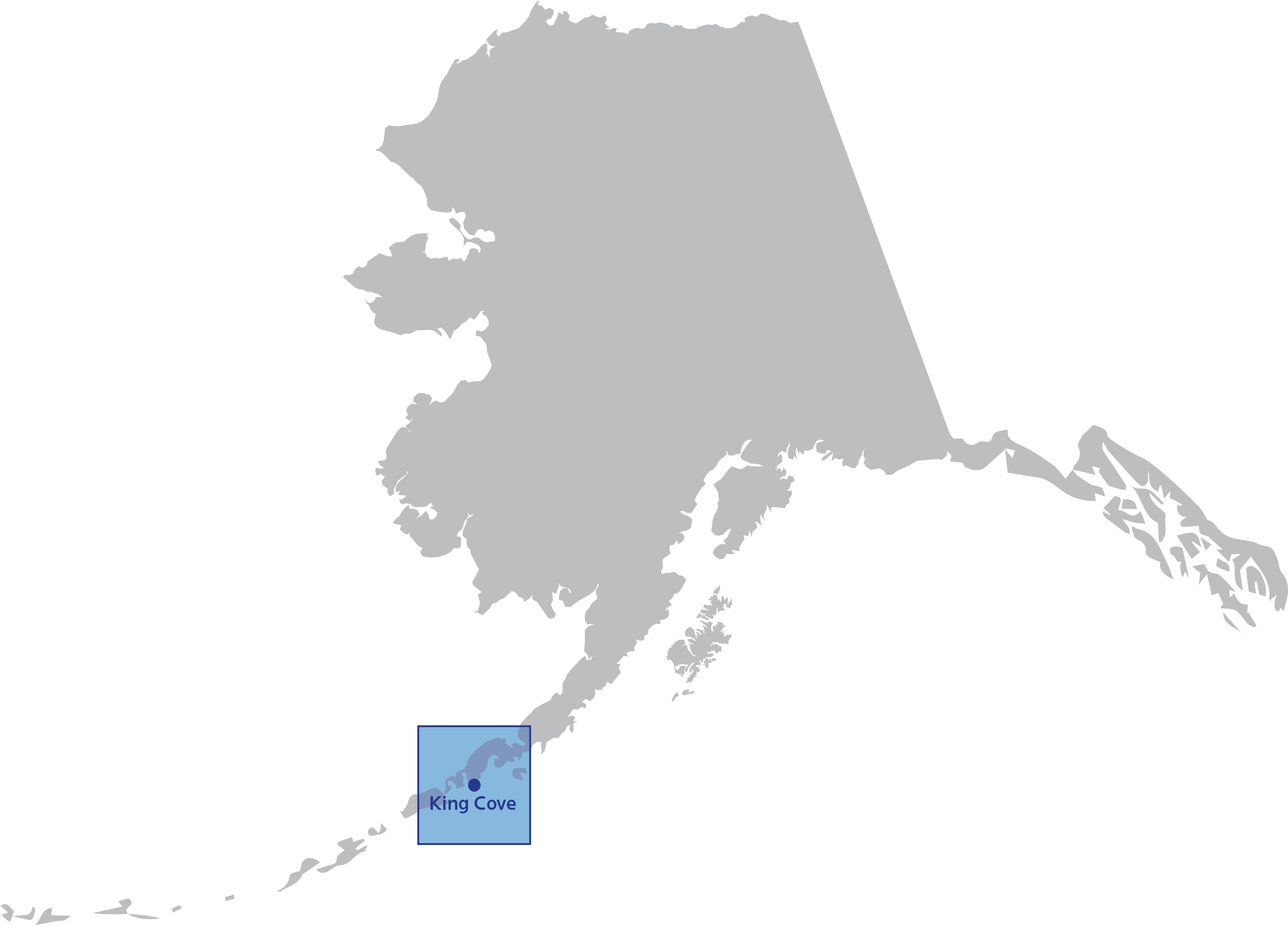 Map of Alaska with King Cove highlighted.