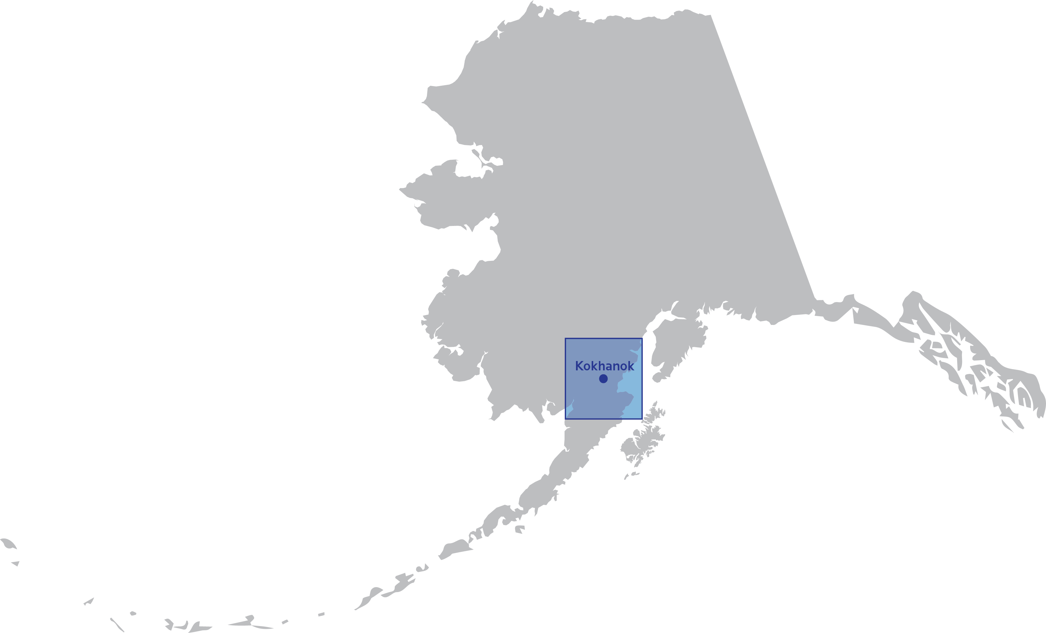 Map of Alaska with Kokhanok highlighted.