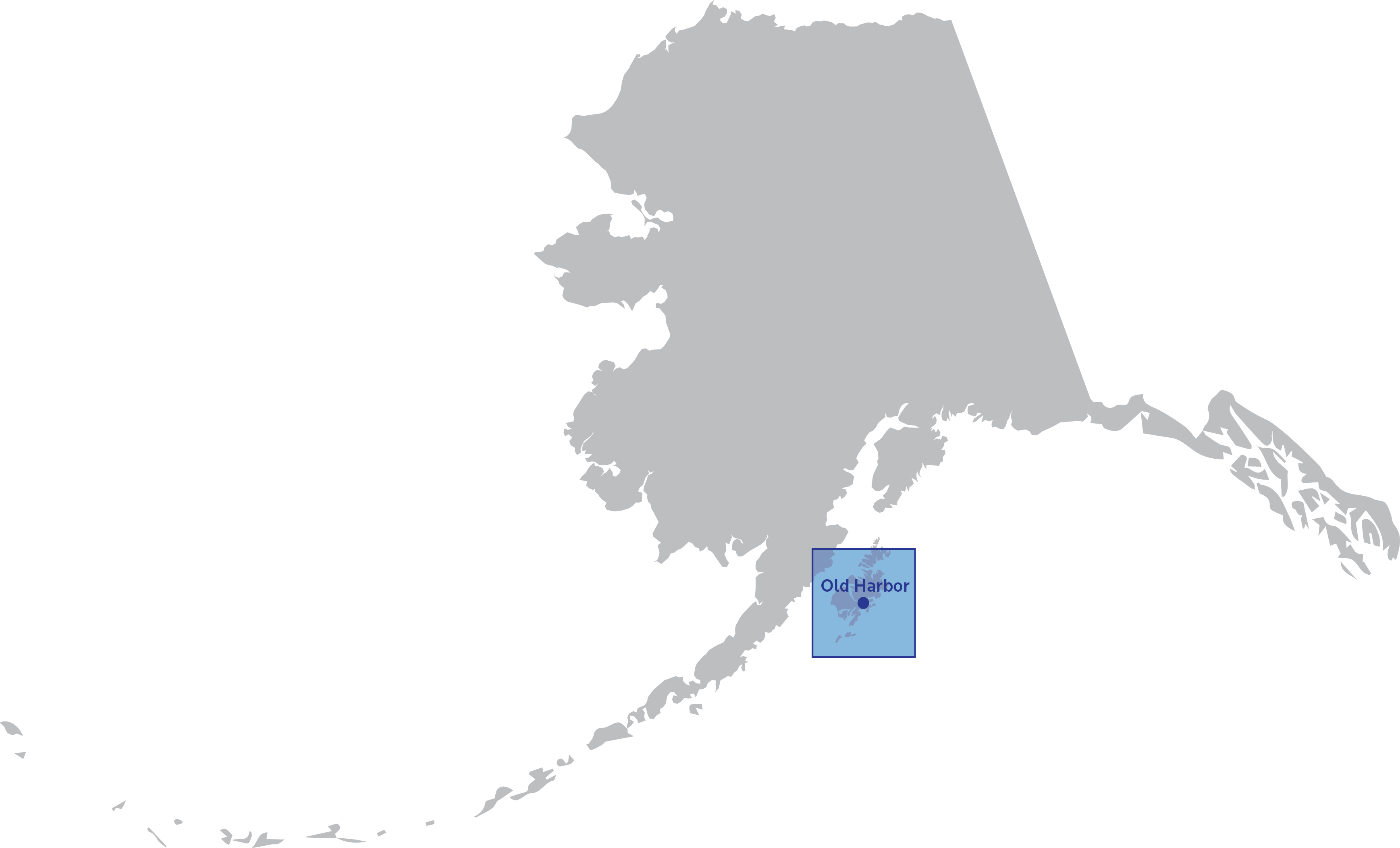 Map of Alaska with Old Harbor highlighted.