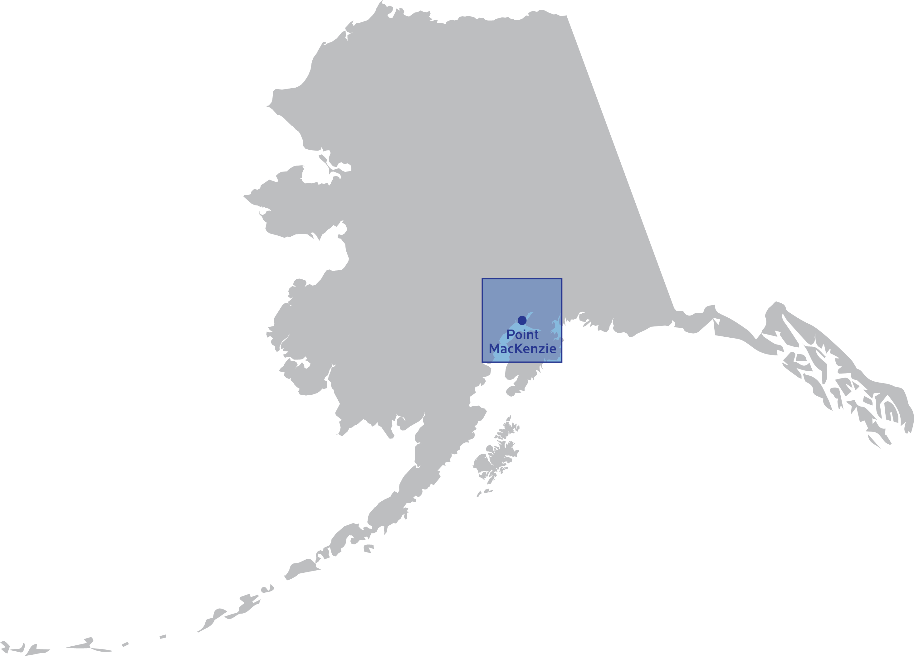 Map of Alaska with earthquake location (Point MacKenzie) displayed on map.