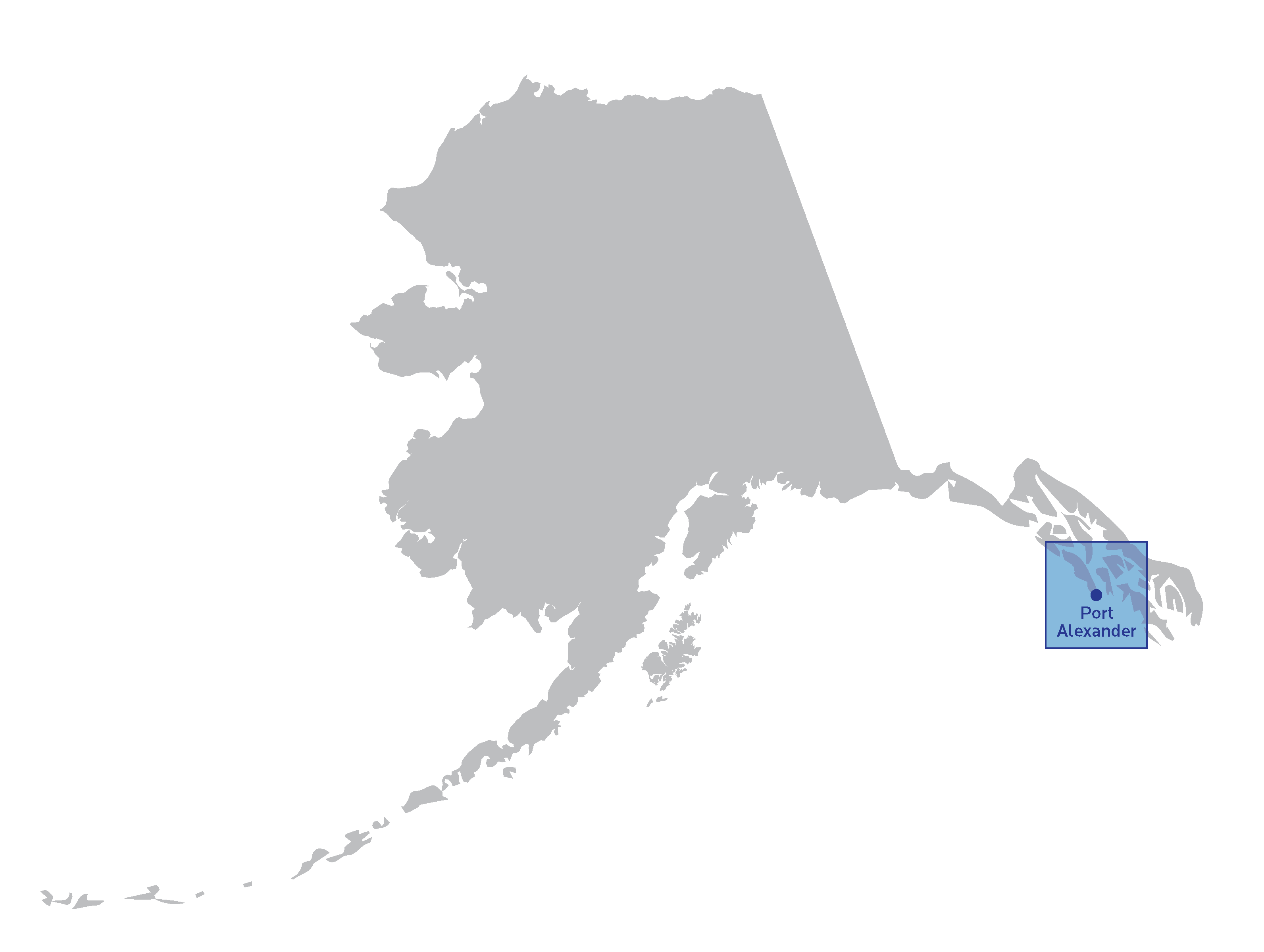 Map of Alaska with Port Alexander highlighted.