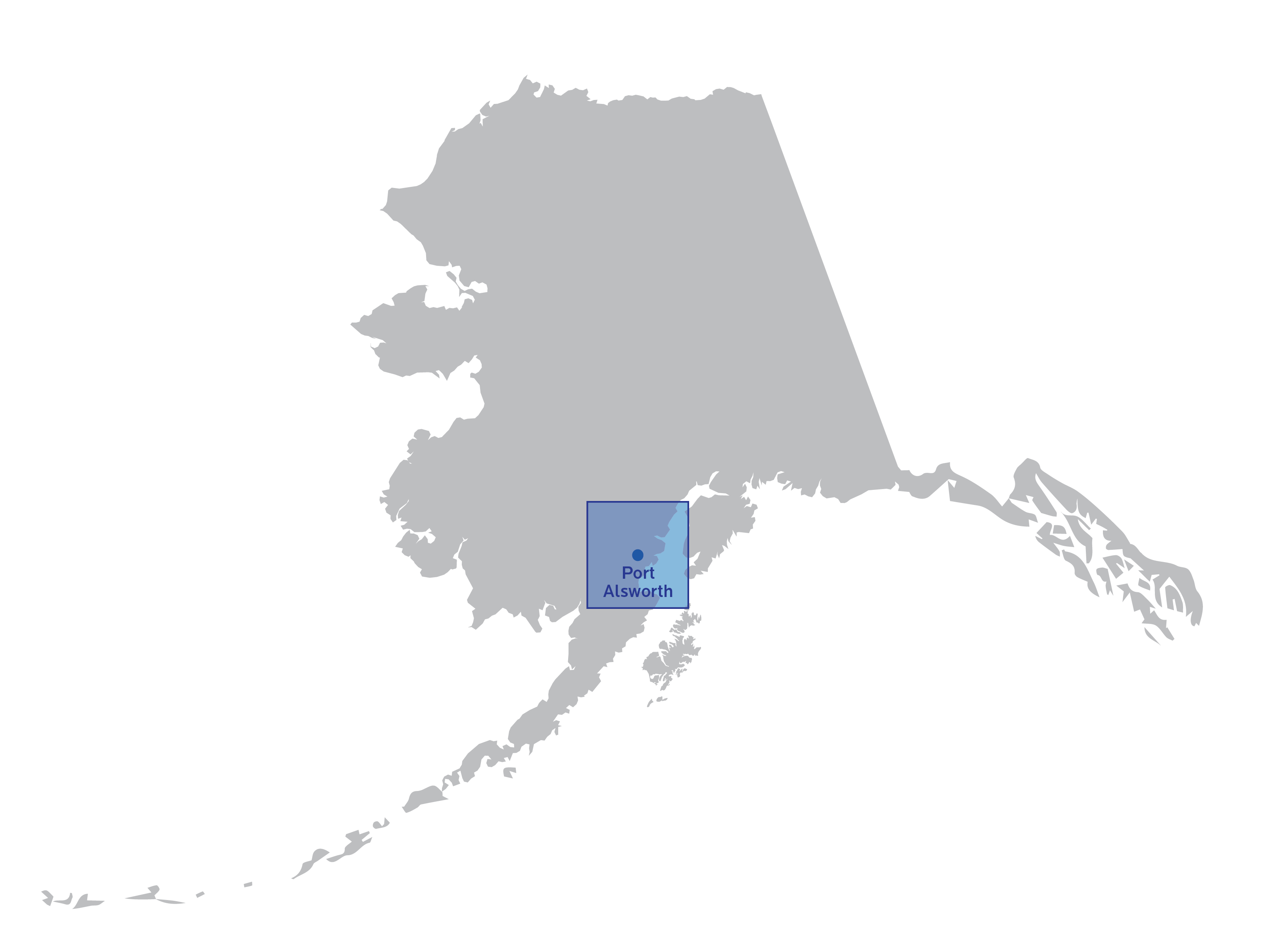 Map of Alaska with box around Port Alsworth