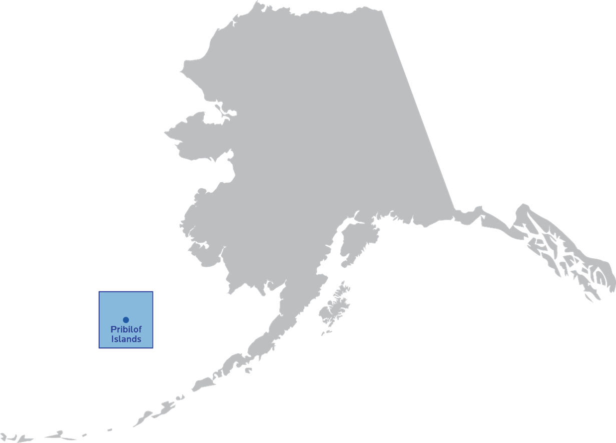 Map of Alaska with the Pribilof Islands highlighted.